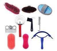Nimoa Kit d'outils de Nettoyage de Cheval - Kit de Nettoyage de Cheval 10 pièces Brosse équestre, Kit de Nettoyage de Peigne au Curry