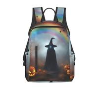 NImongt Arc-en-ciel Halloween fantôme sorcière chapeau araignées imprimé léger polyvalent sac à dos de voyage homme femme sac décontracté sac à dos de randonnée quotidienne