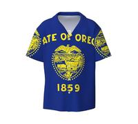 NImongt Chemise hawaïenne à manches courtes avec imprimé drapeau de l'État de l'Oregon, classique, tendance, plage, vacances décontractées, Noir , XL