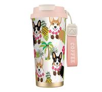 NImongt Corgi Tasse à café hawaïenne en acier inoxydable avec imprimé ananas pour boissons chaudes et froides Utilisation quotidienne Bureau Voyage