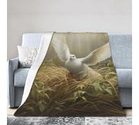 NImongt Couverture respirante en flanelle légère et douce pour la peau Motif herbe et colombe