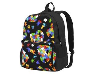 NImongt Sac à dos de grande capacité de sensibilisation à l'autisme - Motif cœur - Pour adultes, voyage, école, navetteur, travail, usage quotidien en plein air