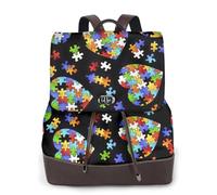 NImongt Sac à dos léger et polyvalent pour la sensibilisation à l'autisme, pièces de puzzle, imprimé cœur, sac à dos tendance, décontracté, voyage, travail