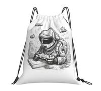 NImongt Sac à dos unisexe avec cordon de serrage imprimé monochrome style esquisse de jeu pour fitness, voyage, yoga, activités de plein air