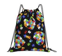 NImongt Sac à dos unisexe pour la sensibilisation à l'autisme - Motif cœur - Léger - Avec cordon de serrage - Pour fitness, voyage, yoga, activités de plein air