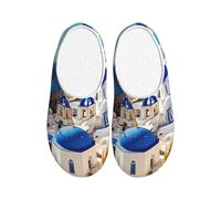 NImongt Santorini Chaussures d'intérieur lavables pour homme et femme Motif île grecque vue sur la mer