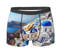 NImongt Santorini Slip respirant pour homme Motif île grecque vue sur la mer Sous-vêtement extensible confortable pour un usage quotidien actif, Noir , M