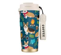 NImongt Tasse à café en acier inoxydable avec imprimé Corgi pour boissons chaudes et froides, usage quotidien, bureau, voyage