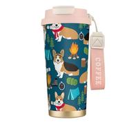 NImongt Tasse à café en acier inoxydable avec imprimé Corgi pour boissons chaudes et froides, usage quotidien, bureau, voyage