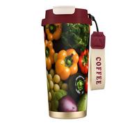 NImongt Tasse à café en acier inoxydable avec imprimé fruits et légumes frais pour boissons chaudes et froides, usage quotidien, bureau, voyage