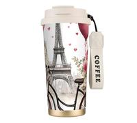 NImongt Tasse à café en acier inoxydable avec inscription Love Paris Tower - Pour café, vin, parfum - En forme de cœur - Pour boissons chaudes et froides - Utilisation quotidienne - Bureau - Voyage