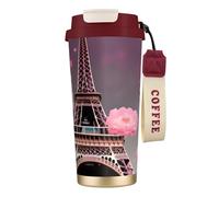 NImongt Tasse à café en acier inoxydable avec motif Tour Eiffel de Paris Street Rose pour boissons chaudes et froides Utilisation quotidienne Bureau Voyage