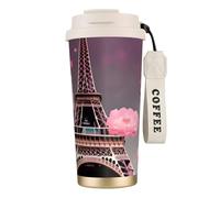 NImongt Tasse à café en acier inoxydable avec motif Tour Eiffel de Paris Street Rose pour boissons chaudes et froides Utilisation quotidienne Bureau Voyage