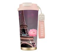 NImongt Tasse à café en acier inoxydable avec motif Tour Eiffel de Paris Street Rose pour boissons chaudes et froides Utilisation quotidienne Bureau Voyage
