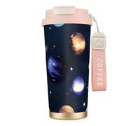 NImongt Tasse à café et thé en acier inoxydable avec imprimé planètes, étoiles et voie lactée pour boissons chaudes et froides, usage quotidien, bureau, voyage