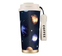 NImongt Tasse à café et thé en acier inoxydable avec imprimé planètes, étoiles et voie lactée pour boissons chaudes et froides, usage quotidien, bureau, voyage