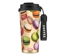 NImongt Tasse à café ou thé en acier inoxydable avec imprimé macaron biscuit pour boissons chaudes et froides, usage quotidien, bureau, voyage