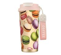 NImongt Tasse à café ou thé en acier inoxydable avec imprimé macaron biscuit pour boissons chaudes et froides, usage quotidien, bureau, voyage