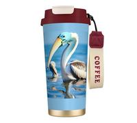NImongt Tasse à café ou thé en acier inoxydable avec imprimé oiseau pélican bleu ciel pour boissons chaudes et froides, usage quotidien, bureau, voyage