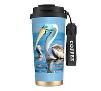 NImongt Tasse à café ou thé en acier inoxydable avec imprimé oiseau pélican bleu ciel pour boissons chaudes et froides, usage quotidien, bureau, voyage