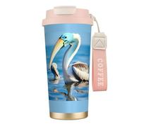 NImongt Tasse à café ou thé en acier inoxydable avec imprimé oiseau pélican bleu ciel pour boissons chaudes et froides, usage quotidien, bureau, voyage