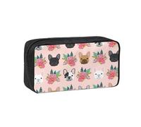 NImongt Trousse à stylos unisexe avec imprimé bouledogue français et fleurs, grande capacité, accessoire de papeterie, pochette de rangement de bureau et de voyage