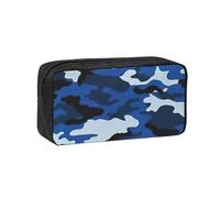 NImongt Trousse à stylos unisexe de grande capacité avec imprimé camouflage bleu