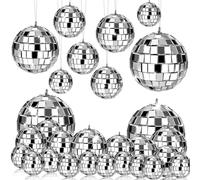 Nimooro 24 Pièces Boule Disco Miroir Suspendue, Décor de Boule Disco en Verre, Décorations de Fête Disco, pour Décor de Fête de Vacances avec Corde
