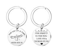 Nimteve Sober Gifts Porte-clés Sober AA Sobriété Cadeau pour homme et femme Cadeau de récupération AA, cadeau de récupération pour les amis, argenté, taille unique