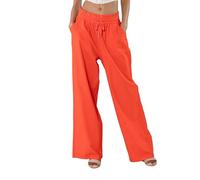 Nina Carter A001 Pantalon d'été léger et large pour femme en mélange de coton stretch, taille élastique, aéré et respirant, coupe ample, aspect lin, Orange (A001-38), L