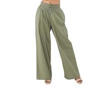 Nina Carter A001 Pantalon d'été léger et large pour femme en mélange de coton stretch, taille élastique, aéré et respirant, coupe ample, aspect lin
