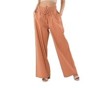 Nina Carter A001 Pantalon d'été léger et large pour femme en mélange de coton stretch, taille élastique, aéré et respirant, coupe ample, aspect lin, Terracotta (A001-21), S