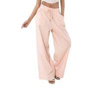 Nina Carter A001 Pantalon d'été léger et large pour femme en mélange de coton stretch, taille élastique, aéré et respirant, coupe ample, aspect lin