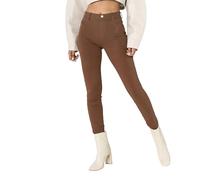 Nina Carter A006 Jeggings Pantalon stretch taille haute avec fermeture éclair - Pantalon coupe skinny avec poches, moulant, élastique, Marron (A006-67), XL