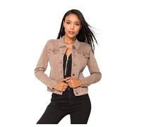 Nina Carter J212 Veste en jean coupe ajustée pour femme - Veste demi-saison colorée avec col Kent et poches - Veste stretch pour le printemps et l'été, Taupe (J209-8), M