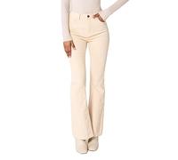 Nina Carter J221 Pantalon en velours côtelé stretch pour femme Taille haute Bootcut Vintage, Crème (J221-24), L