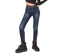 Nina Carter Jean pour femme taille haute stretch délavé aspect plissé extensible élégant longueur cheville look usé détruit, Bleu foncé (P076-2b), M Slim