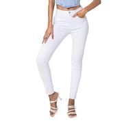 Nina Carter P076 Jean coupe skinny pour femme, taille haute, stretch, aspect usé, aspect usé, Blanc (P076-10), L