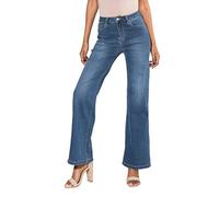 Nina Carter P080 Jean évasé Bootcut pour femme, taille haute, stretch, aspect usé, Bleu (P080-1), L