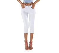 Nina Carter P132 Jean Capri Skinny Fit pour Femme Pantacourt Taille Haute Effet Usé et Lavage, Blanc (P132-9), XXL