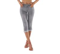 Nina Carter P132 Jean Capri Skinny Fit pour Femme Pantacourt Taille Haute Effet Usé et Lavage, Gris Clair (P132-7), XL