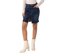 Nina Carter P213 Jupe courte en jean pour femme avec fente avant et fermeture éclair Effet usé stretch, Bleu foncé (P213-2), S