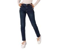 Nina Carter P216 Mom Jeans pour femme, taille haute, stretch, aspect usé, Bleu foncé (P216-2), S