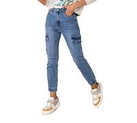 Nina Carter P219 - Jean cargo pour femme - Taille haute - Coupe décontractée - Bas de jambes élastiques - Look usé, Bleu (P219-5), XL