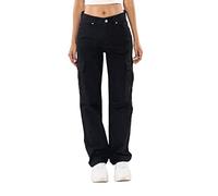 Nina Carter Q1885 Jean cargo stretch pour femme Taille haute Coupe droite, Noir (Q1885-1), XL