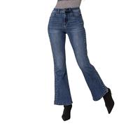 Nina Carter Q1897 Jean Bootcut pour femme style rétro Taille haute Pantalon stretch Aspect usé Pantalon évasé, Bleu (Q1897), S mince