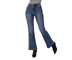 Nina Carter Q1897 Jean Bootcut pour femme style rétro taille haute stretch Pantalon en jean aspect usé Pantalon évasé