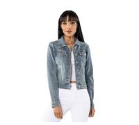 Nina Carter S338 Veste demi-saison en jean pour femme Effet délavé léger Bleu Denim Décontracté, Bleu vintage (S338-1), XXL