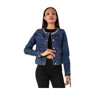 Nina Carter S531 Veste demi-saison en jean pour femme Effet délavé léger Veste décontractée en denim, Bleu (S531), M
