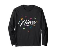 Nina - Joli prénom de Fille avec des Papillons colorés Manche Longue